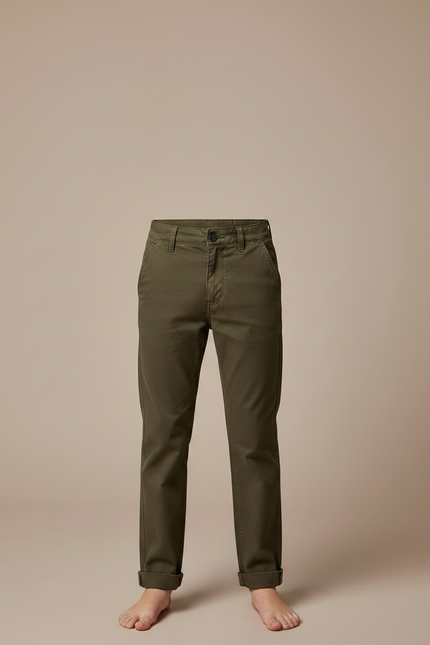 Pantalon Chino Vert Olive Coton Droit Décontracté Enfant - Kaki - vue 3