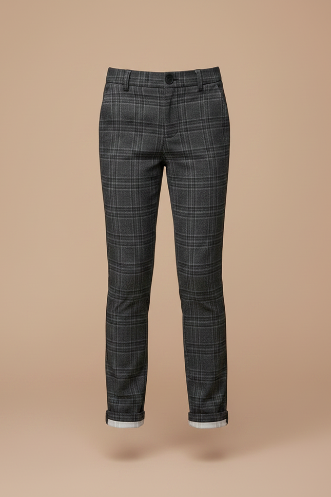 Pantalon Chino Carreaux Gris Slim Fille - Tweed - vue 3