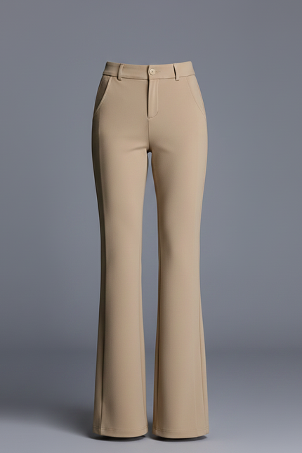 Pantalon Chino Kaki Évasé Taille Haute Élégant Femme - Gabardine - vue 3