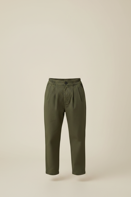Pantalon Chino Vert Olive Ample Coton Enfant - Kaki - vue 3