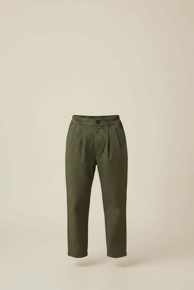 Pantalon Chino Vert Olive Ample Coton Enfant - Kaki - vue 3