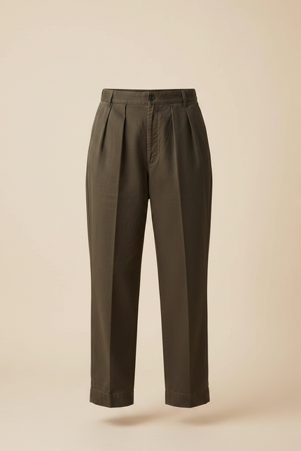 Pantalon Chino Kaki Coton Plissé Ample Décontracté - vue 3