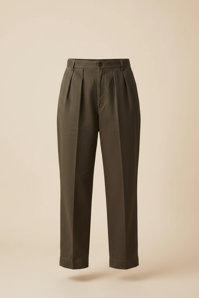 Pantalon Chino Kaki Coton Plissé Ample Décontracté - vue 3