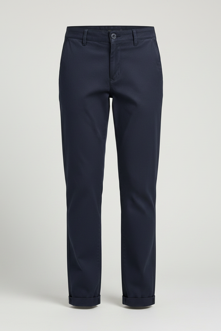 Pantalon Chino Marine Coton Fuselé Décontracté Femme - vue 3