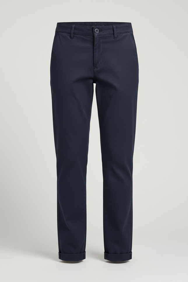 Pantalon Chino Marine Coton Fuselé Décontracté Femme - vue 3