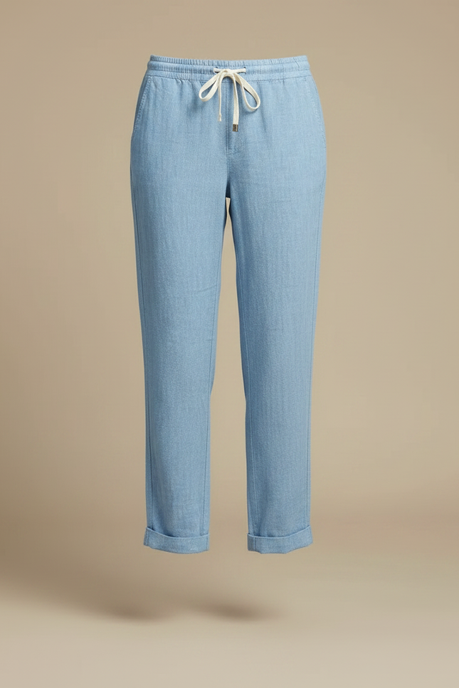 Pantalon Chino Bleu Ciel Lin Cordon Décontracté - vue 3
