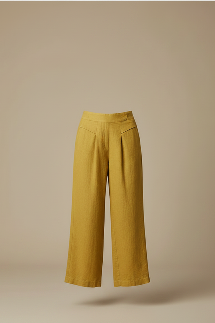Pantalon Chino Jaune Moutarde Lin Ample Décontracté Femme - vue 3