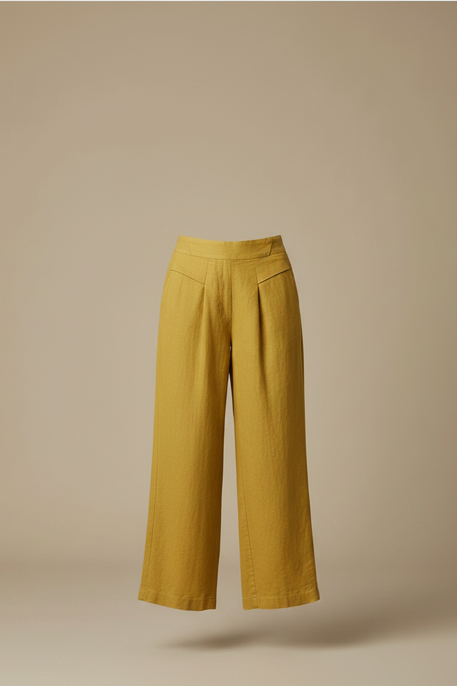 Pantalon Chino Jaune Moutarde Lin Ample Décontracté Femme - vue 3