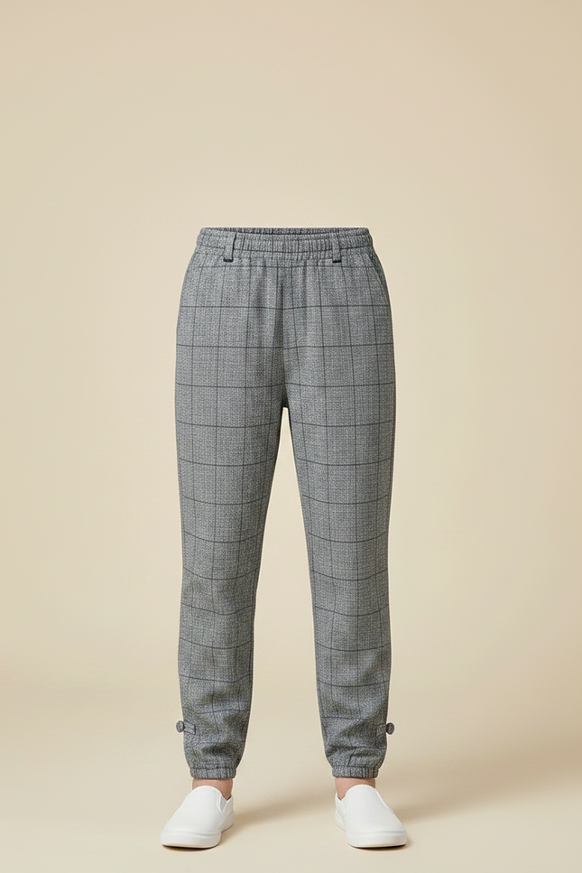 Pantalon Chino Carreaux Gris Enfant Confortable Tendance - Tweed - vue 3