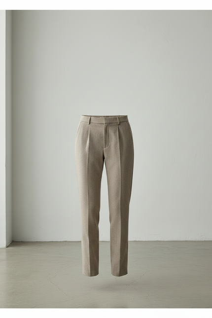 Pantalon Chino Beige Droit Élégant Plissé Femme - Tweed - vue 3