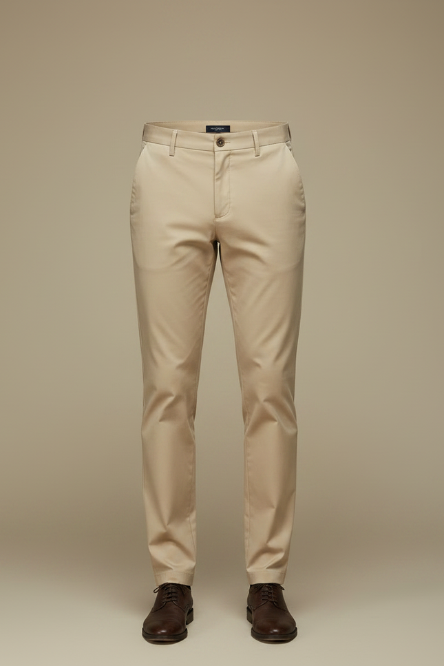 Pantalon Chino Beige Coton Droit Élégant Homme - Gabardine - vue 3
