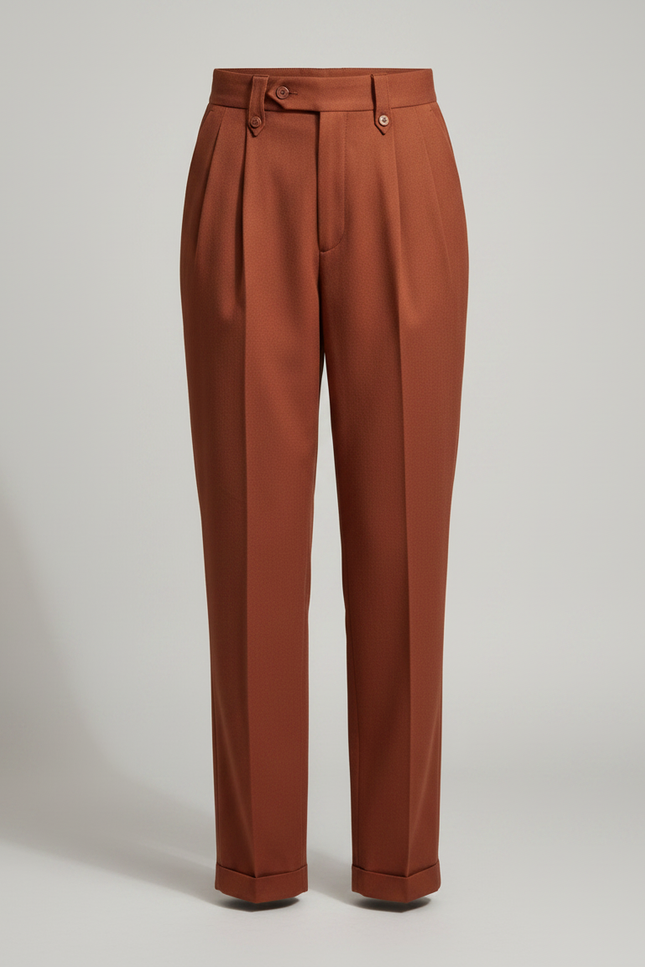 Pantalon Chino Marron Plissé Ample Femme Élégant - Laine - vue 2