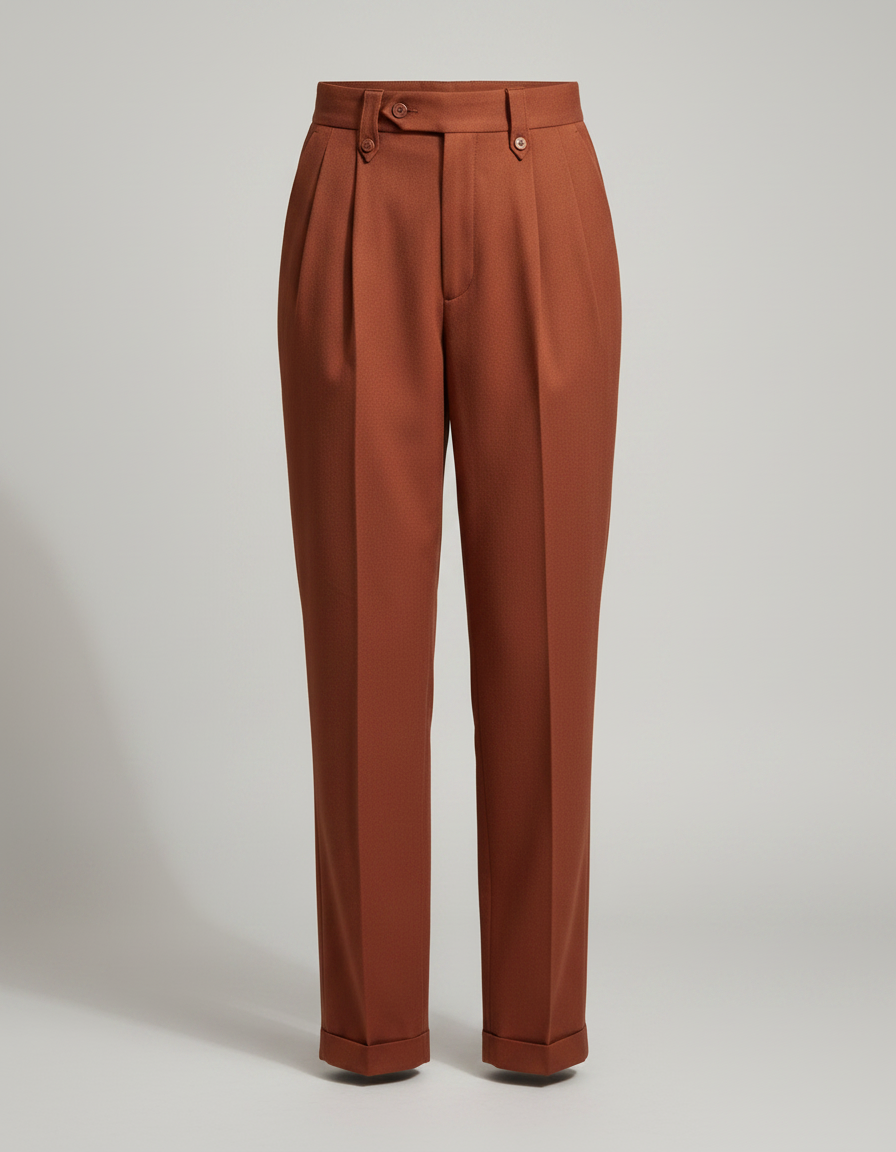 Pantalon Chino Marron Plissé Ample Femme Élégant - Laine - vue 2