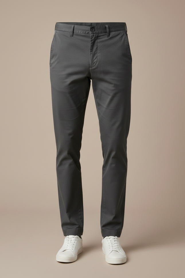 Pantalon Chino Gris Coton Slim Décontracté Élégant Homme - vue 3