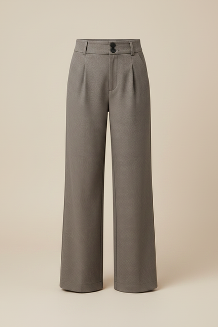 Pantalon Chino Gris Droit Taille Haute Laine - vue 3