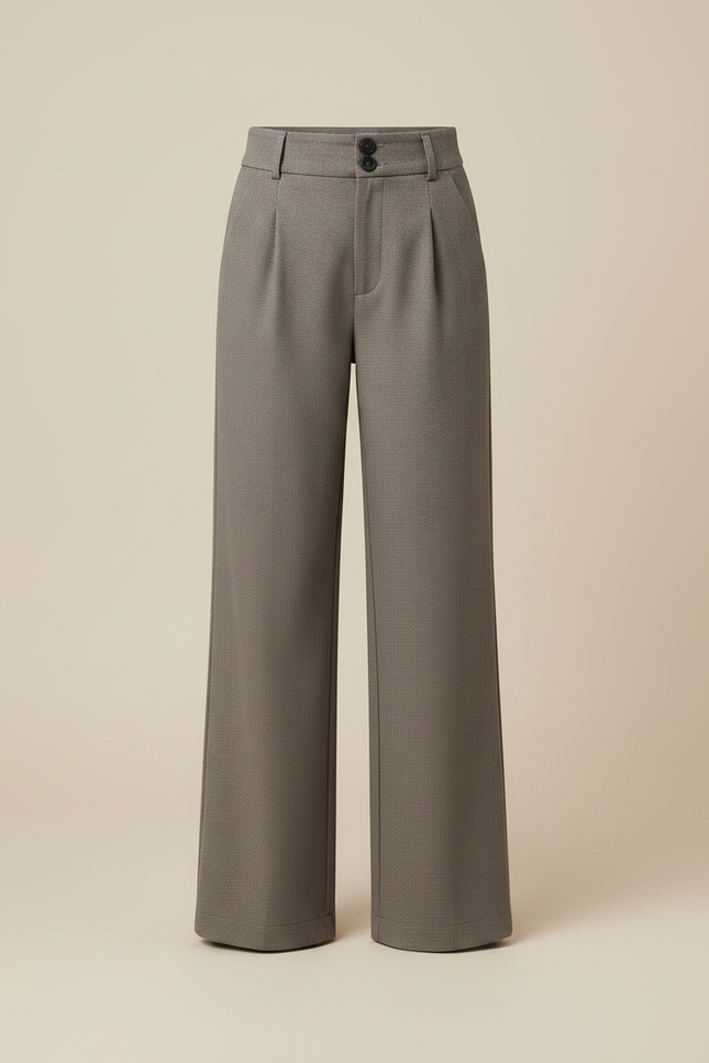 Pantalon Chino Gris Droit Taille Haute Laine - vue 3
