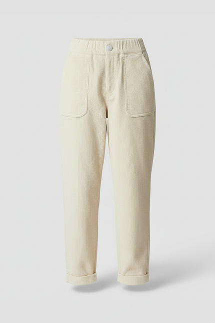 Pantalon Chino Crème Côtelé Ample Femme Casual - Beige Cordé - vue 3