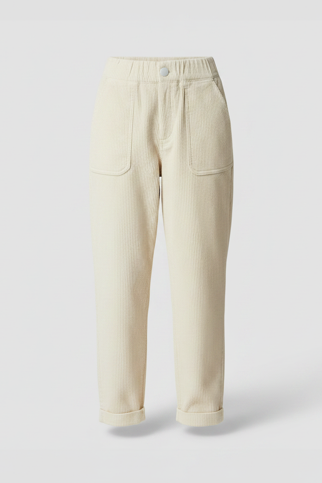 Pantalon Chino Crème Côtelé Ample Femme Casual - Beige Cordé - vue 3