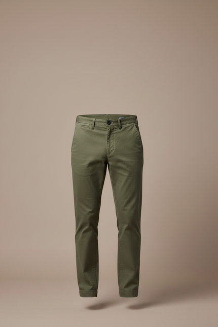Pantalon Chino Vert Olive Coton Tapered Décontracté Homme - Kaki Gabardine - vue 3