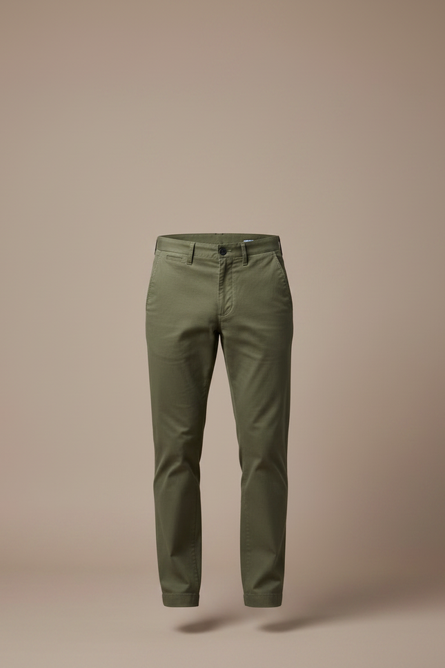 Pantalon Chino Vert Olive Coton Tapered Décontracté Homme - Kaki Gabardine - vue 3