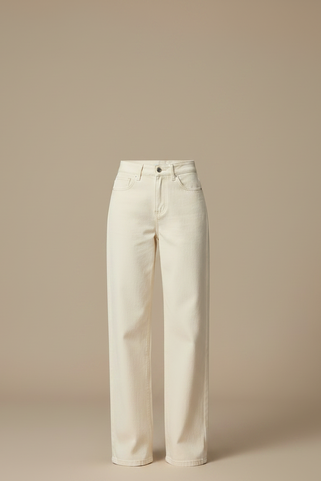 Pantalon Chino Écru Ample Droit Décontracté Femme - Beige Gabardine - vue 3