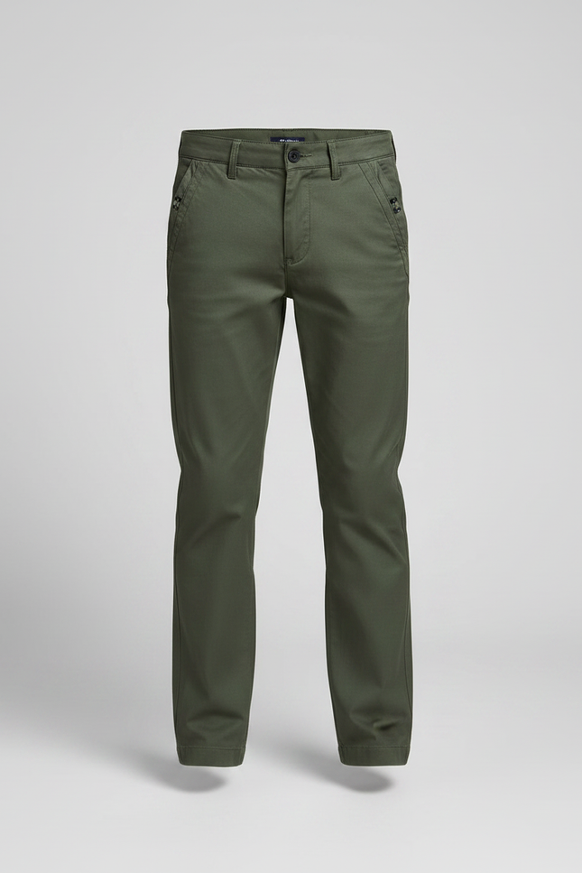 Pantalon Chino Vert Kaki Coton Droit Garçon Décontracté - vue 3