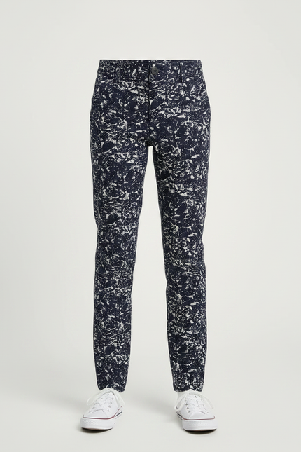 Pantalon Chino Bleu Marine Imprimé Élastique Slim Fille - Coton - vue 3