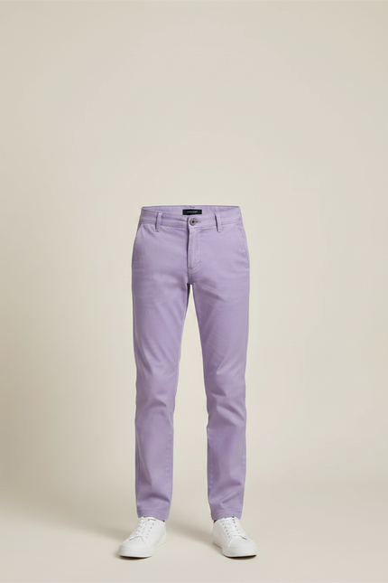 Pantalon Chino Lilas Coton Garçon Slim Élégant - Violet - vue 3