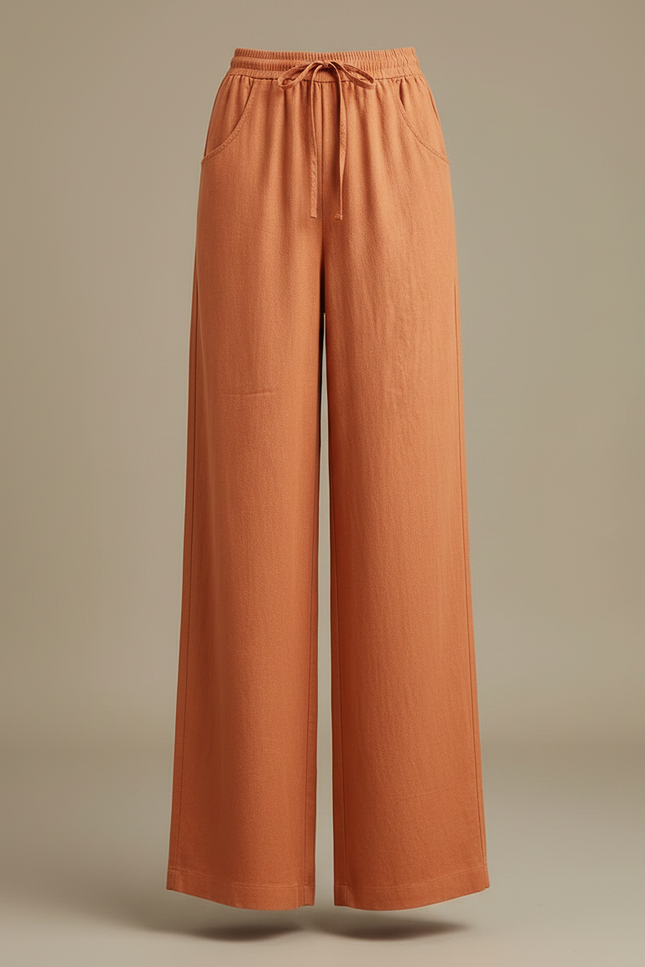 Pantalon Chino Lin Ample Taille Haute Orange - vue 3