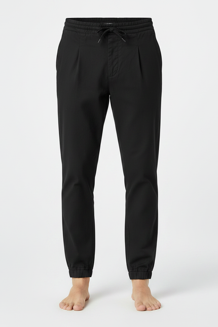 Pantalon Chino Noir Cordon Ample Coton Jogger - vue 3
