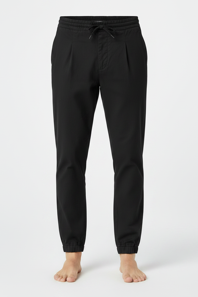 Pantalon Chino Noir Cordon Ample Coton Jogger - vue 3