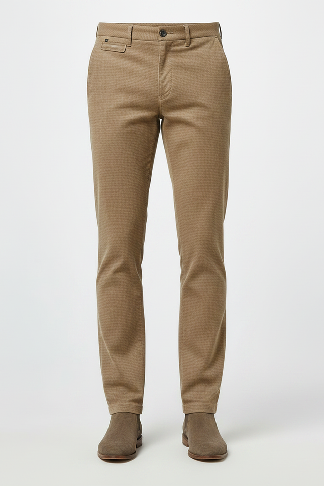 Pantalon Chino Imprime Homme - Camel Coton - vue 3