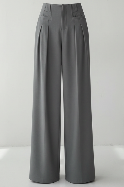 Pantalon Chino Gris Taille Haute Plissé Ample Femme - Gabardine - vue 3