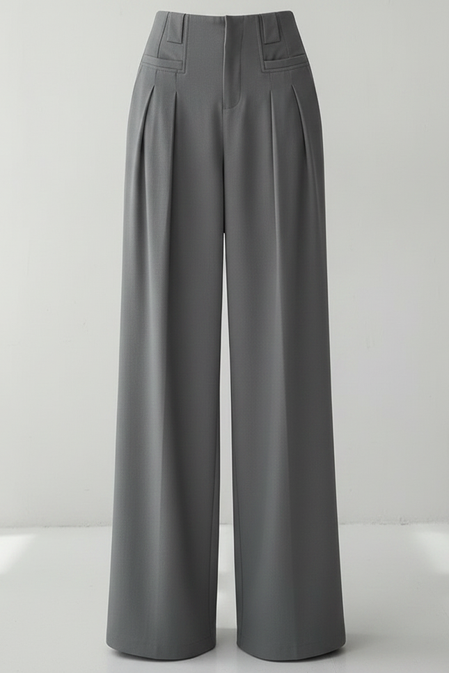 Pantalon Chino Gris Taille Haute Plissé Ample Femme - Gabardine - vue 3