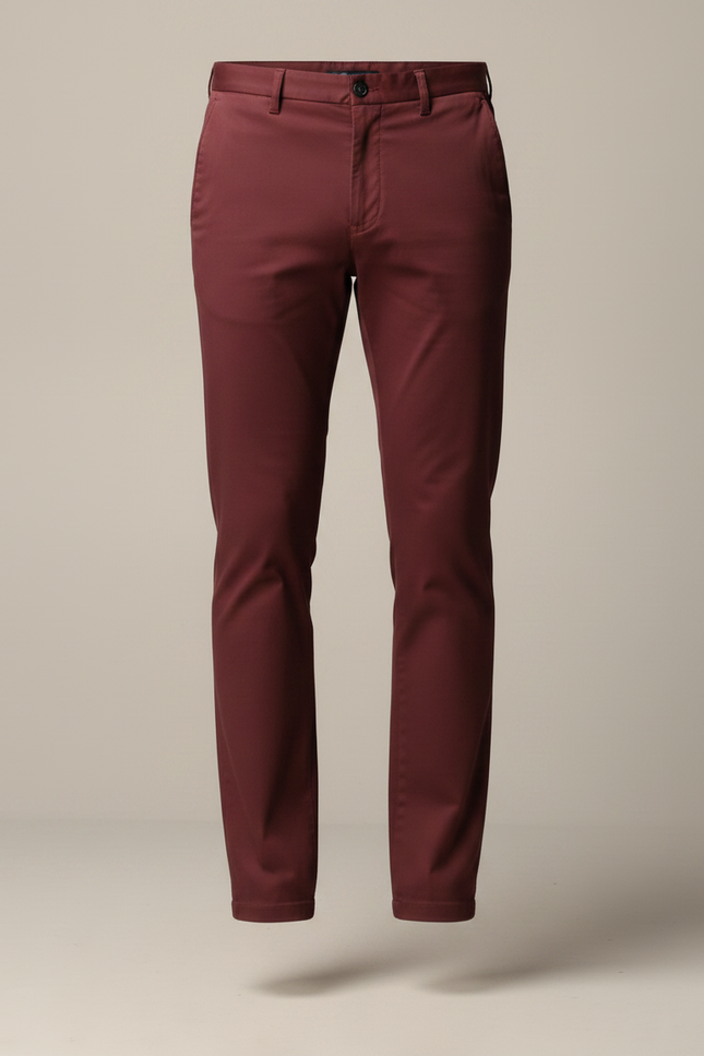 Pantalon Chino Bordeaux Coton Droit Élégant Homme - vue 3