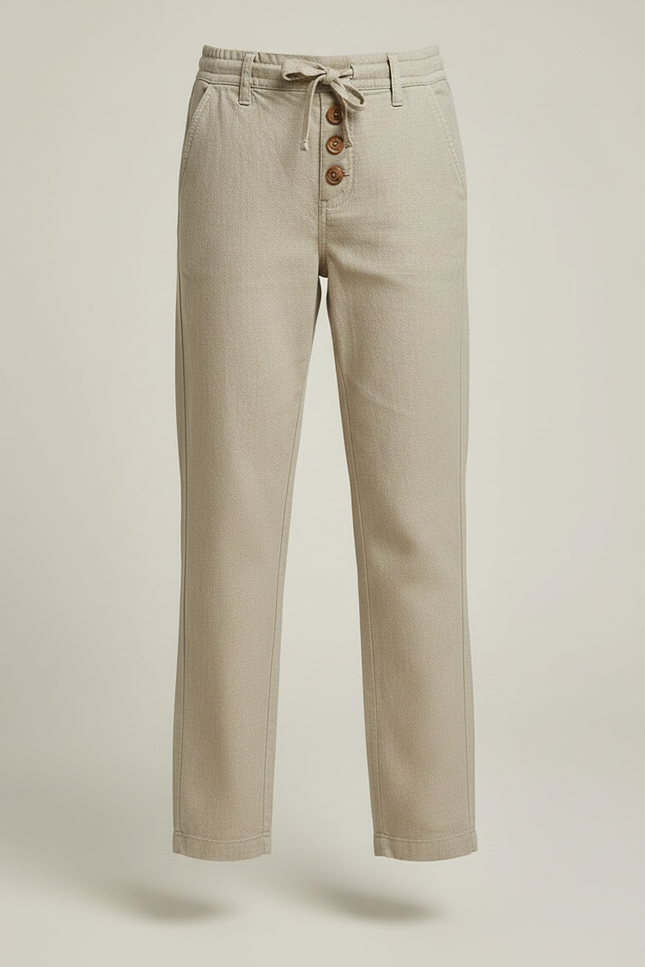 Pantalon Chino Beige Coton Droit Boutons Décontracté Enfant - vue 3