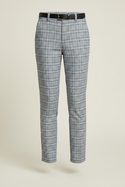 Pantalon Chino Carreaux Gris Slim Enfant Ceinturé - Gabardine - vue 3