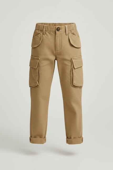 Pantalon Chino Kaki Cargo Coton Décontracté Enfant - Gabardine - vue 3