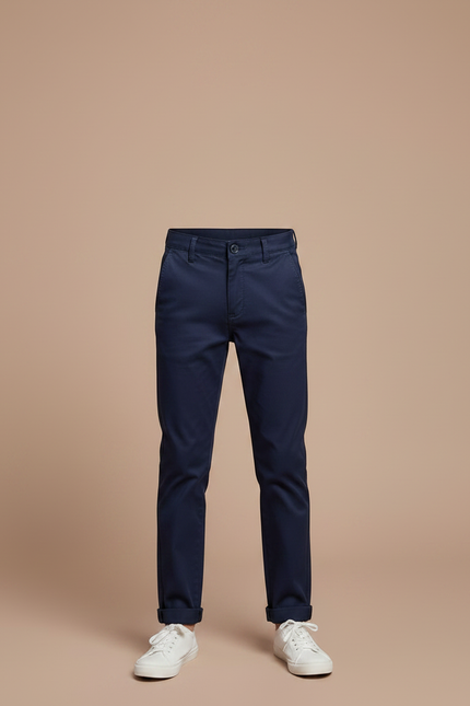 Pantalon Chino Bleu Marine Coton Coupe Slim Garçon - Gabardine - vue 3