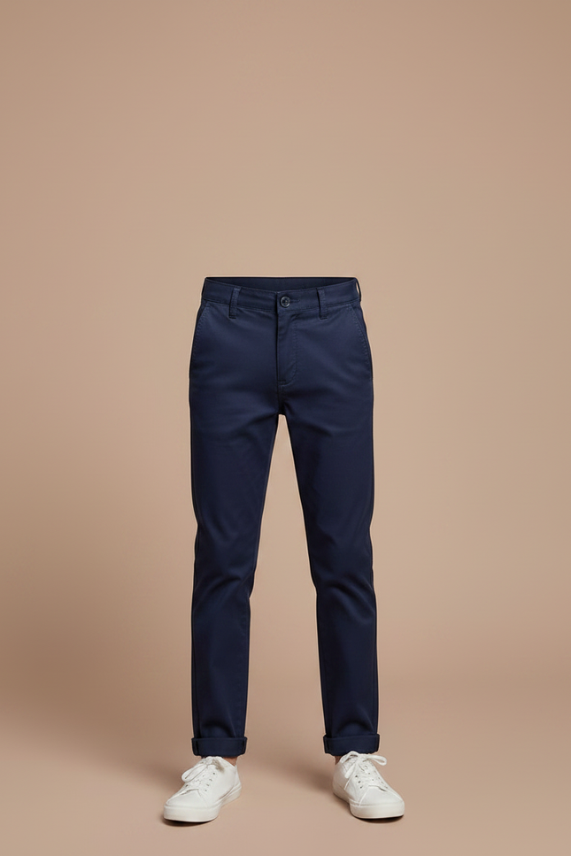 Pantalon Chino Bleu Marine Coton Coupe Slim Garçon - Gabardine - vue 3