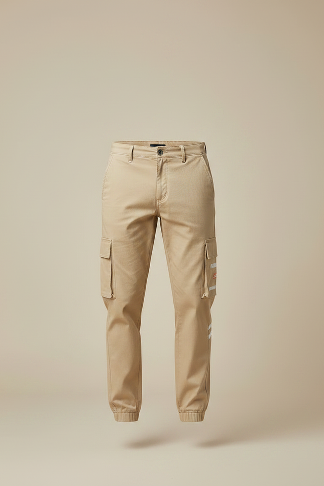 Pantalon Chino Beige Cargo Jogger Coton Homme - vue 3