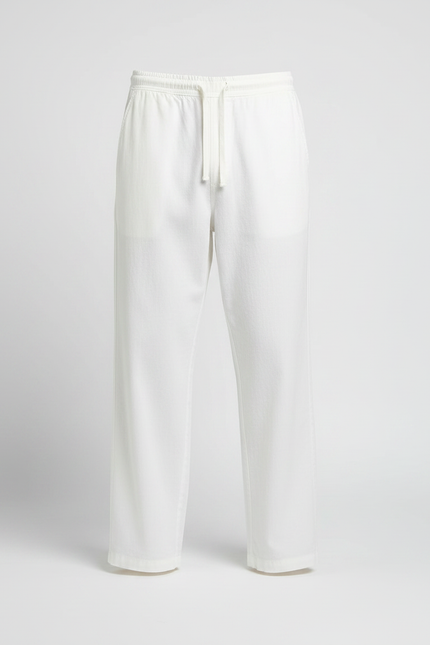 Pantalon Chino Blanc Lin Ample Cordon Homme - vue 3