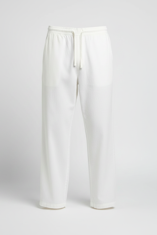 Pantalon Chino Blanc Lin Ample Cordon Homme - vue 3