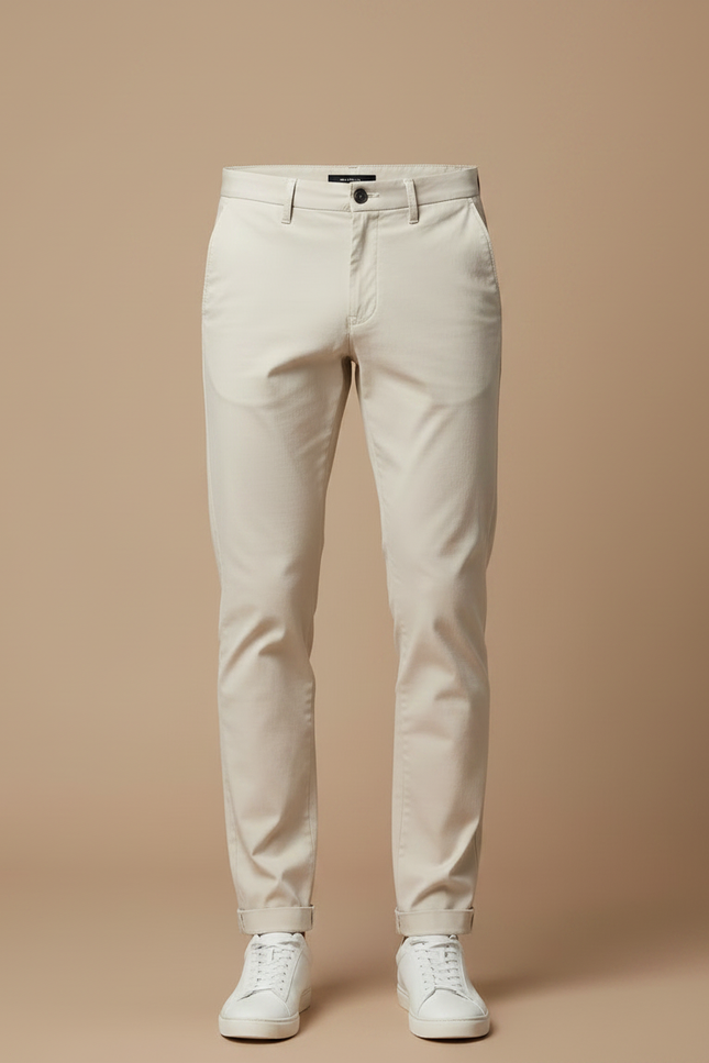 Pantalon Chino Beige Clair Coton Coupe Droite Homme - vue 3