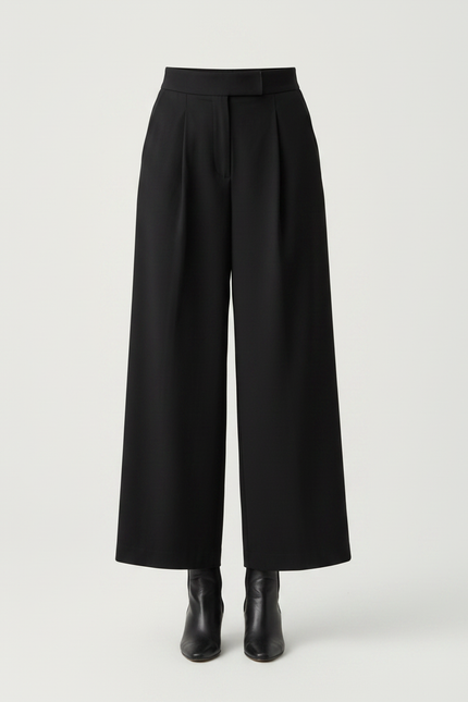 Pantalon Chino Noir Ample Plissé Fluide Femme - Polyester - vue 3