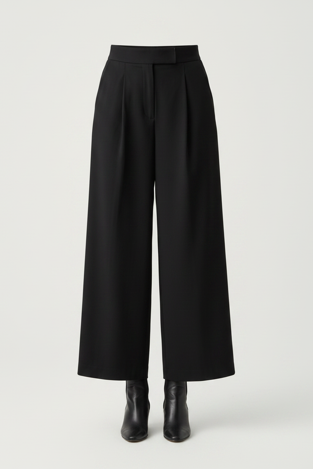 Pantalon Chino Noir Ample Plissé Fluide Femme - Polyester - vue 3