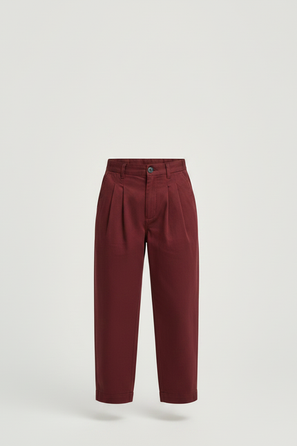 Pantalon Chino Bordeaux Ample Plissé Coton Garçon - vue 3