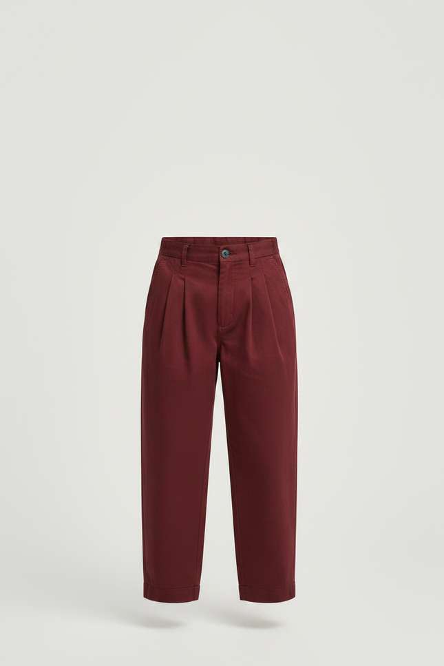 Pantalon Chino Bordeaux Ample Plissé Coton Garçon - vue 3