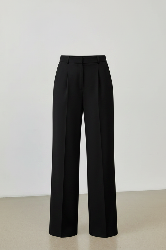 Pantalon Chino Noir Taille Haute Ample Plissé Élégant - Gabardine - vue 3
