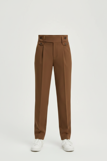 Pantalon Chino Marron Plissé Taille Haute Élégant Enfant - Gabardine - vue 3
